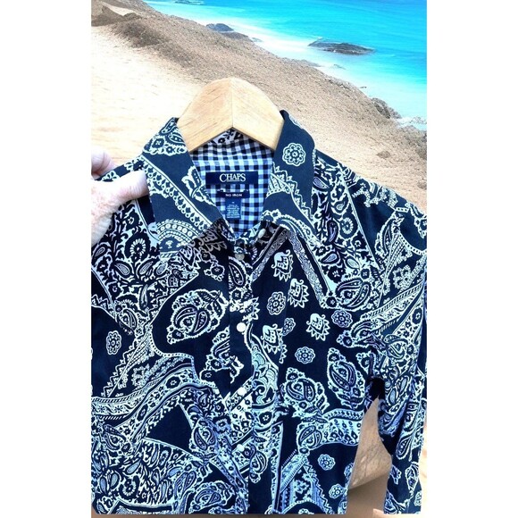Chaps No Iron Paisley Flip Cuff Shirt LS Button 100% Cotton Ladies Size M - Picture 1 of 11